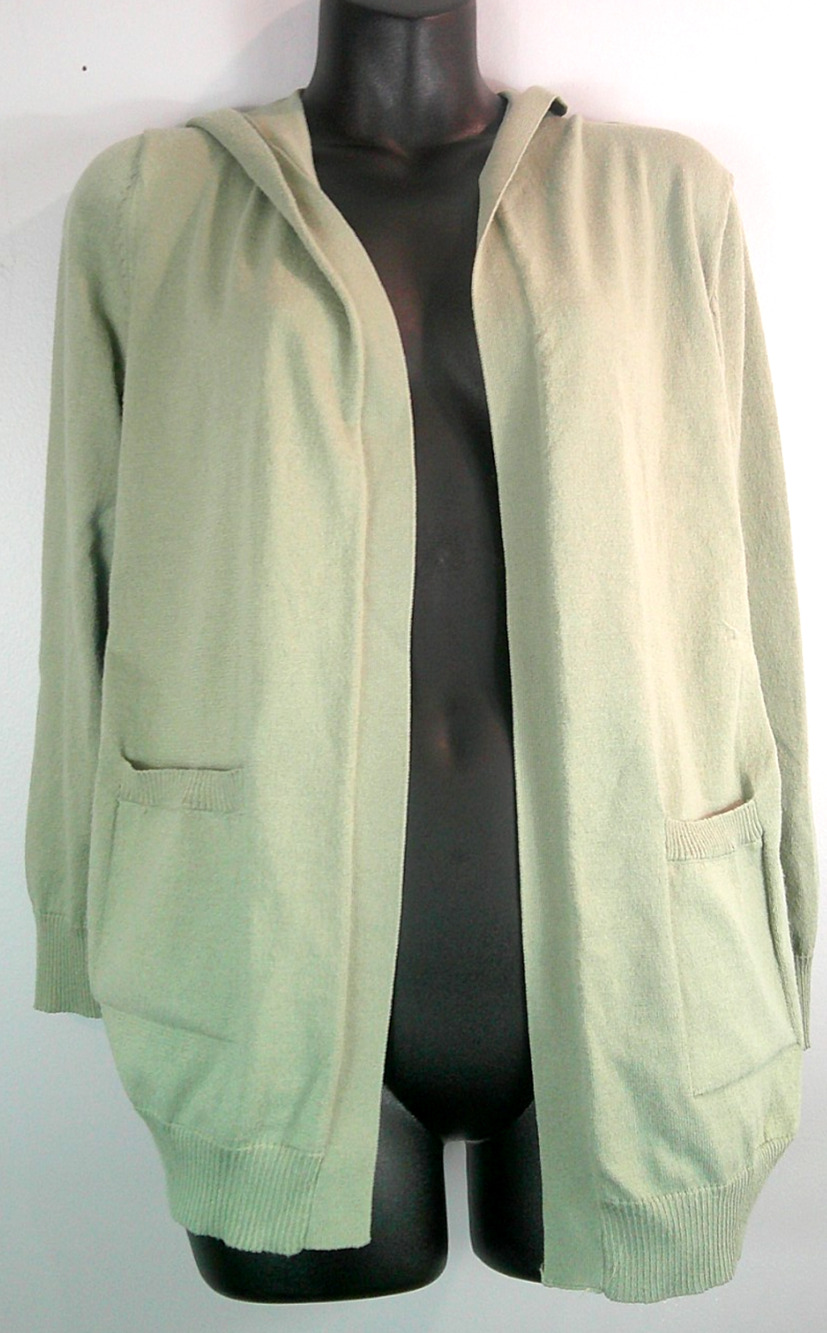 Peyton Primrose Women's Small Muted Green Hooded Cardigan Pockets Long Sleeve